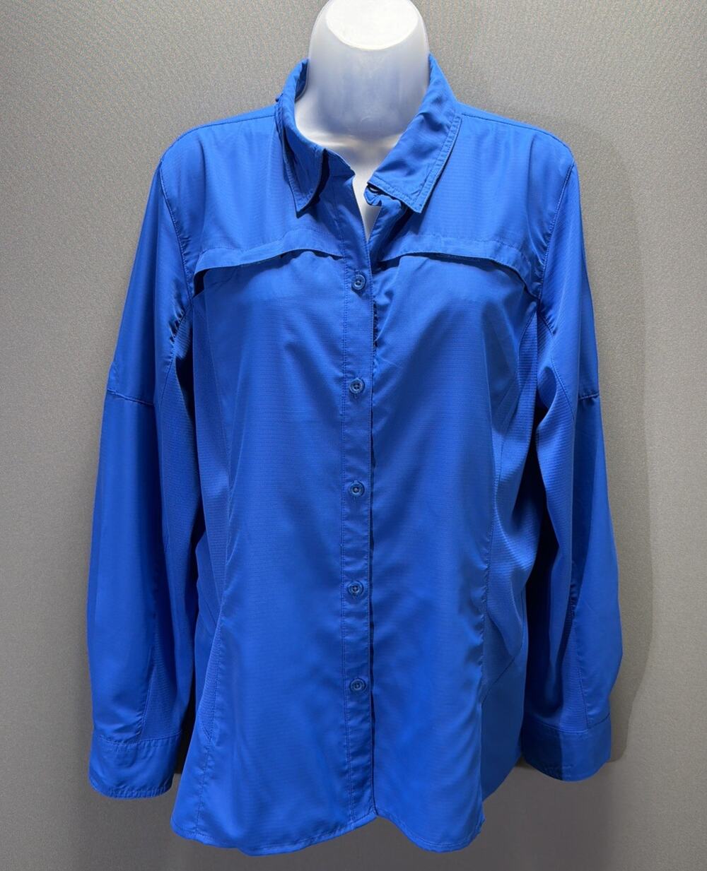 Reel Legends Womens Shirt Blue Large Fishing Vented Long Sleeve Button Up